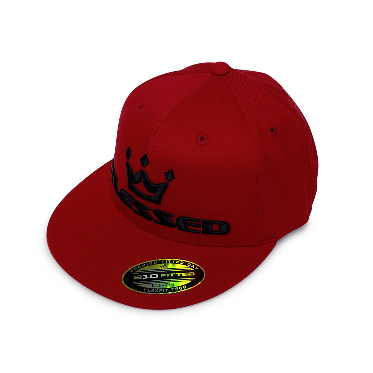Fitted Blessed Hats Black On Red Solid / 6-7/8 - 7-1/4